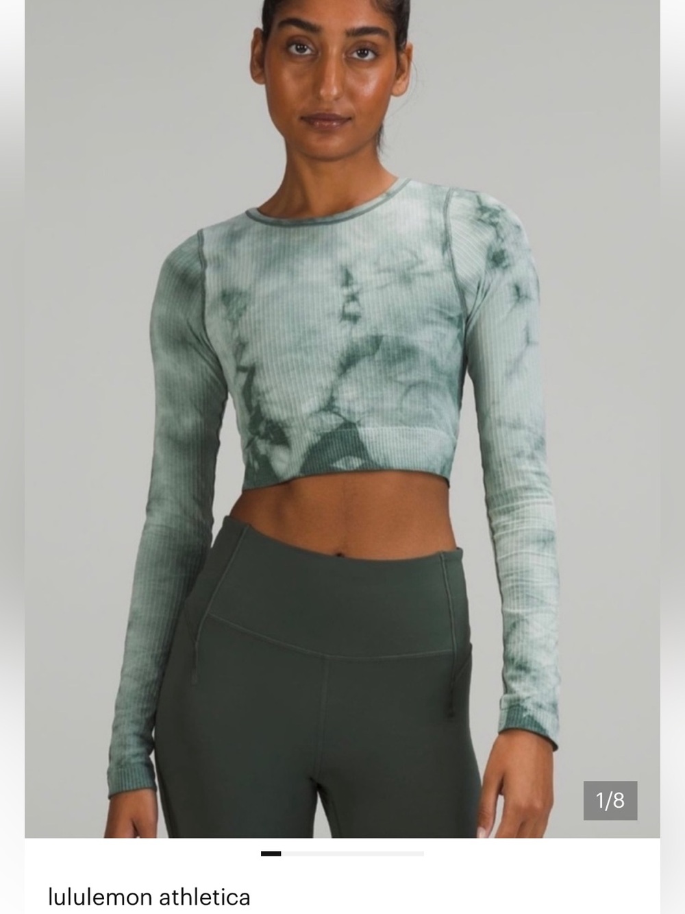 Lululemon Tie-Dye Ebb to Street Long Sleeve Ribbed Crop Top - Green, Sz 8, NWOT